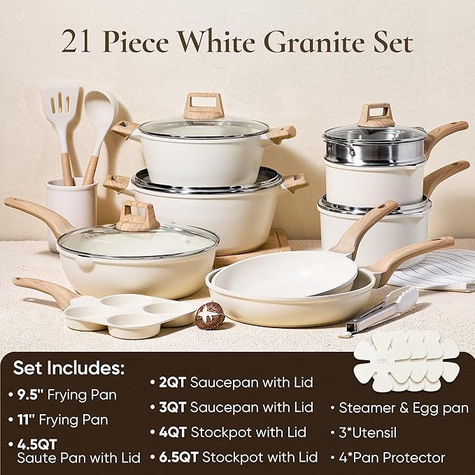 CAROTE 21-Piece Nonstick Cookware Set