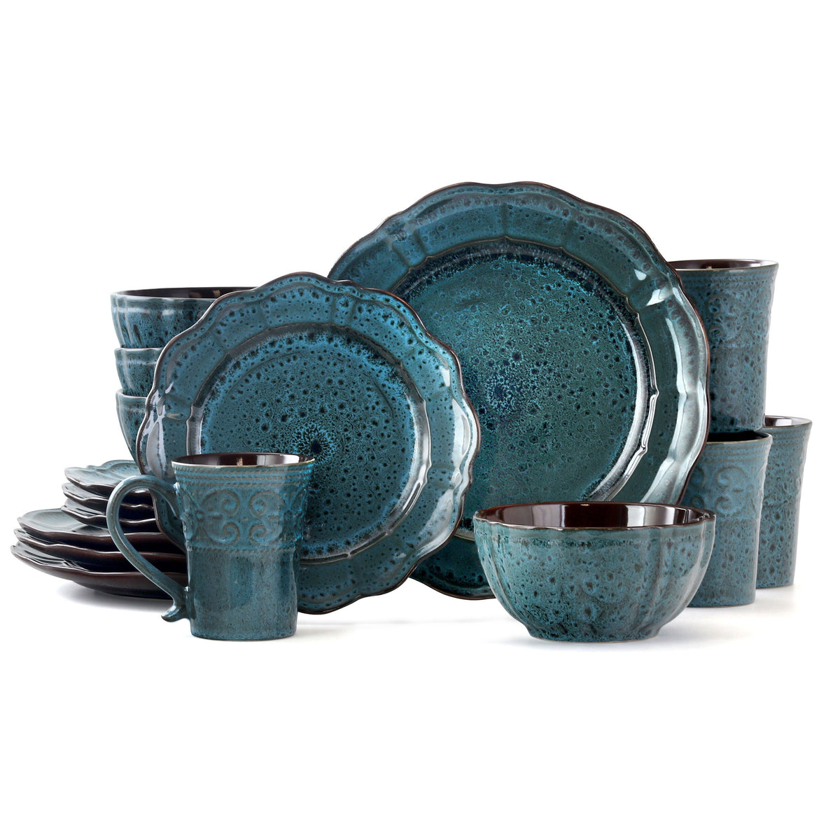 Elama Lavish Blue 16-Piece Dinnerware Set