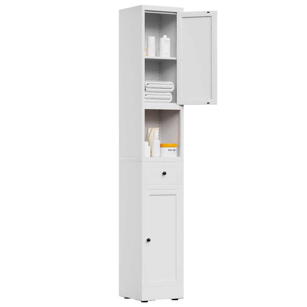 Tall Narrow 5-Tier Bathroom Storage Cabinet – White