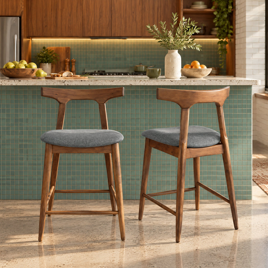 Set of 2 Mid-Century Counter-Height Dining Chairs – Brown