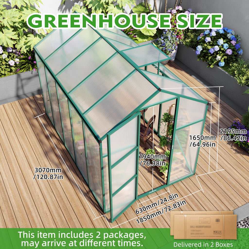 Walk-In Polycarbonate Greenhouse with Raised Base – Green
