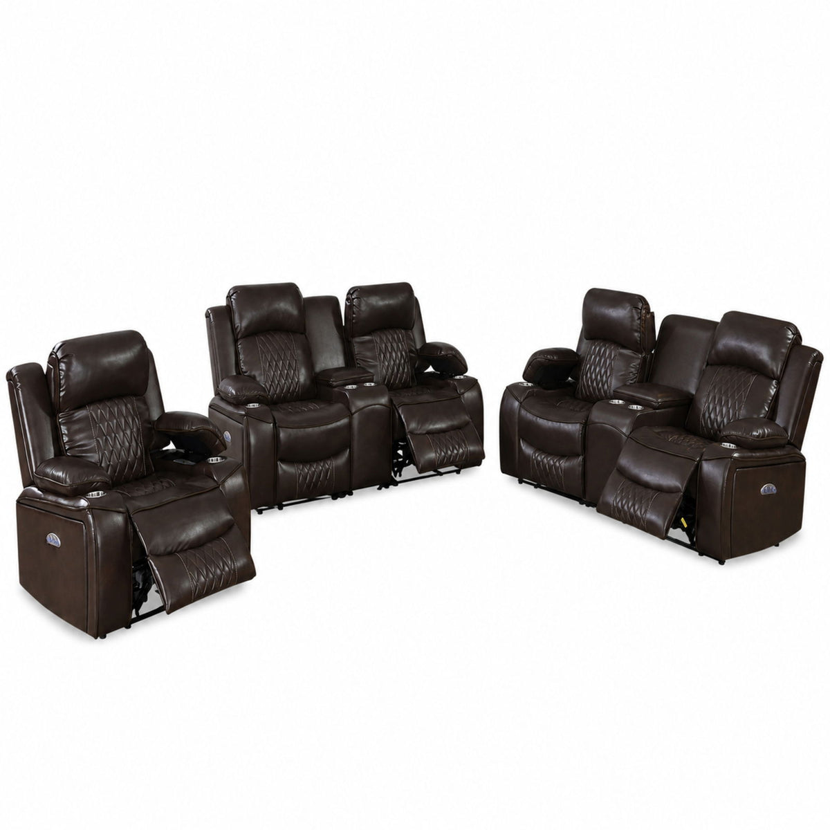 Power Reclining Living Room Set with Adjustable Headrests & USB – Brown or Gray