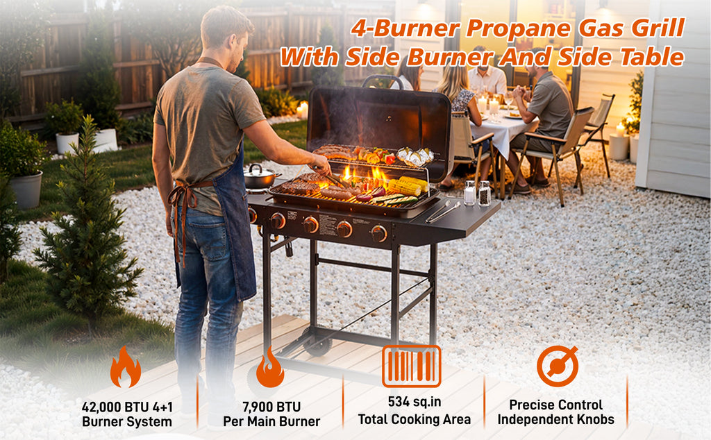 4-Burner Propane Gas Grill with Side Burner