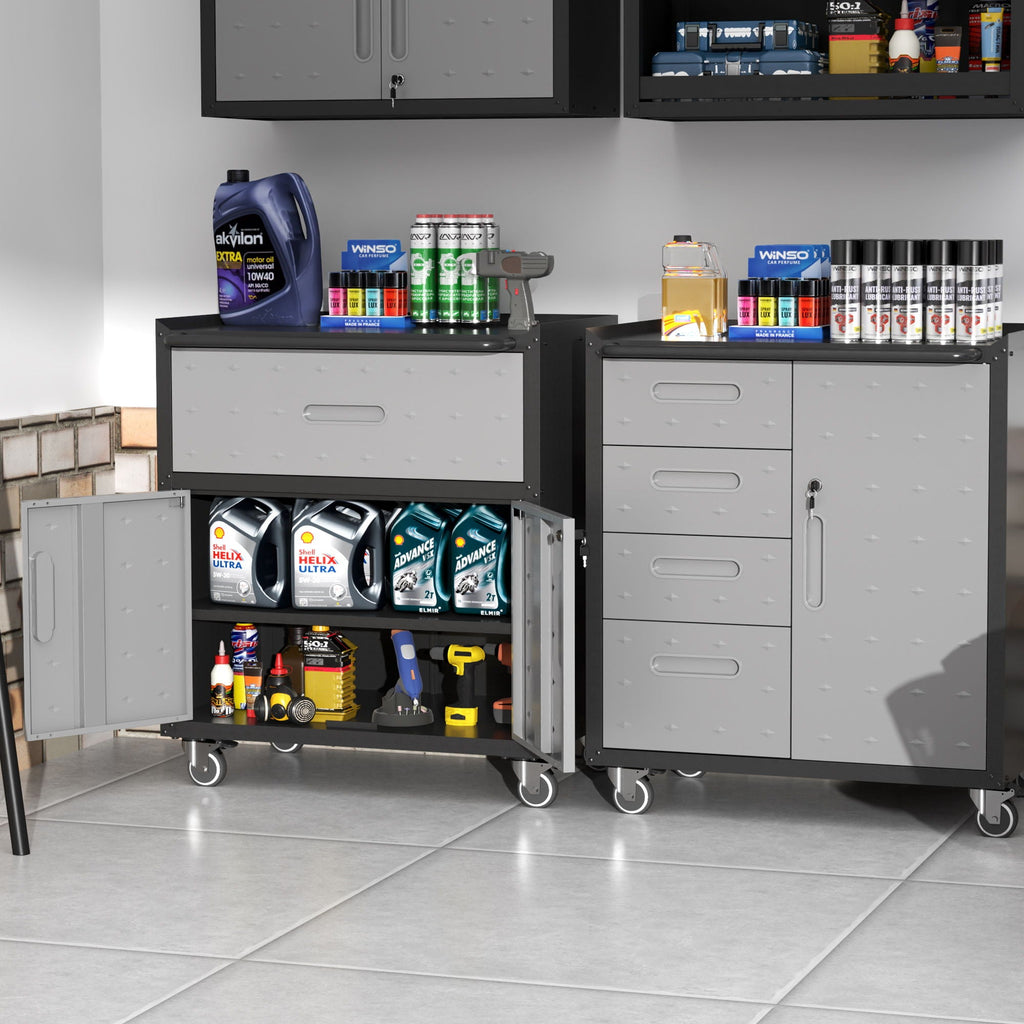 Mobile Metal Tool Cabinet with Locking Doors