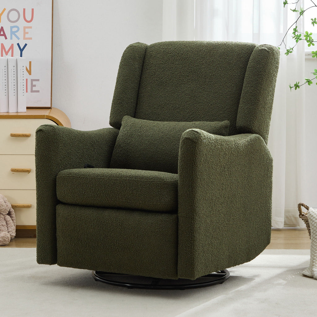 Wide Wingback 360° Swivel Glider Rocker Recliner – Dark Green or Beige