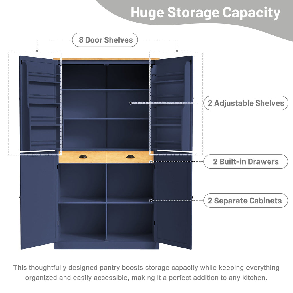 71-Inch Freestanding Kitchen Pantry Cabinet – Blue or Gray