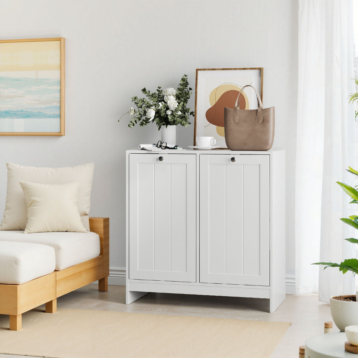 White Tilt-Out Laundry Hamper Cabinet