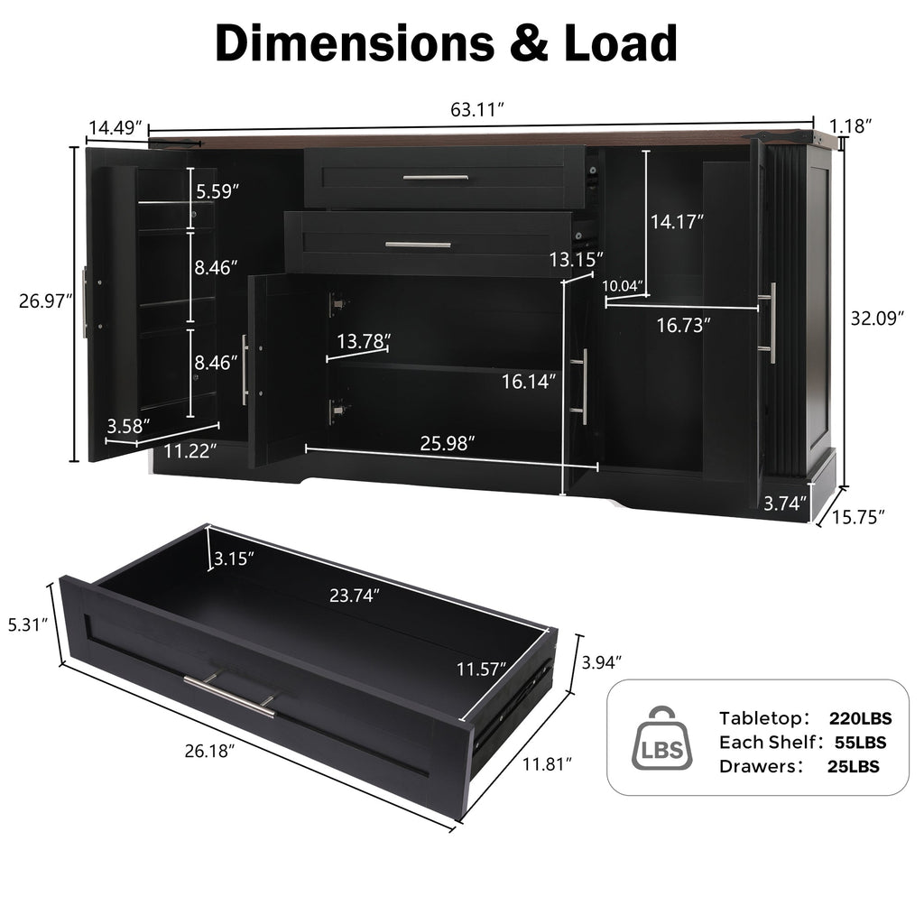 63-Inch Farmhouse Barn-Door Sideboard with Drawers