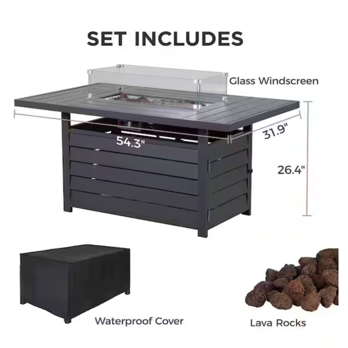 Rectangular Propane Fire Pit Table
