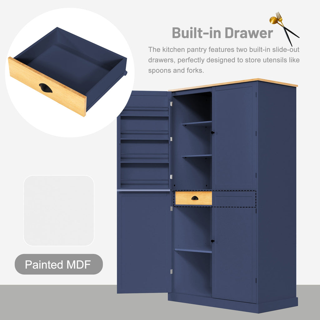 71-Inch Freestanding Kitchen Pantry Cabinet – Blue or Gray