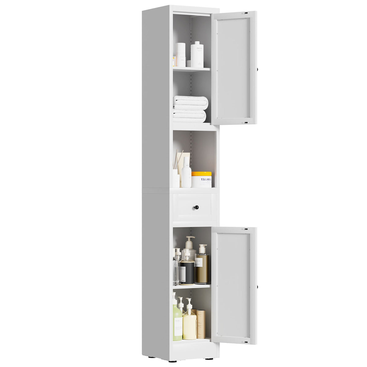 Tall Narrow 5-Tier Bathroom Storage Cabinet – White