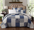 Denim Blue Patchwork Cotton Quilt Set – Queen