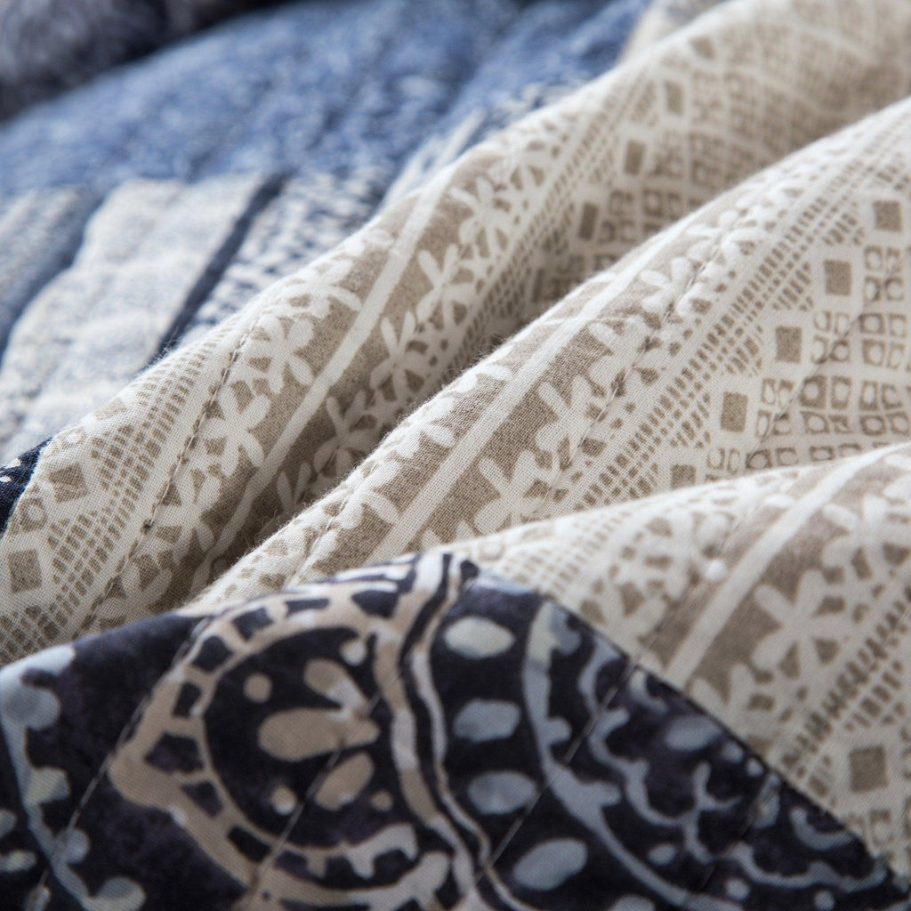 Denim Blue Patchwork Cotton Quilt Set – Queen