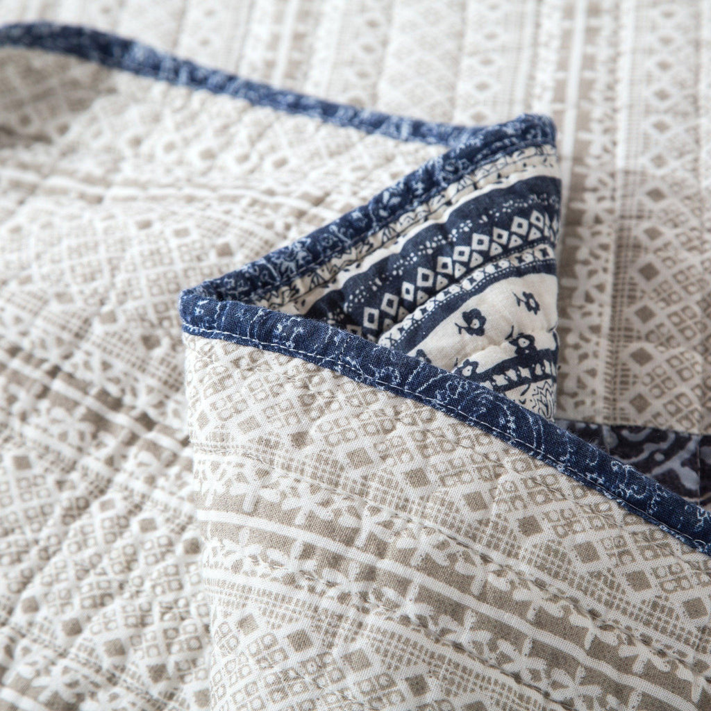Denim Blue Patchwork Cotton Quilt Set – Queen
