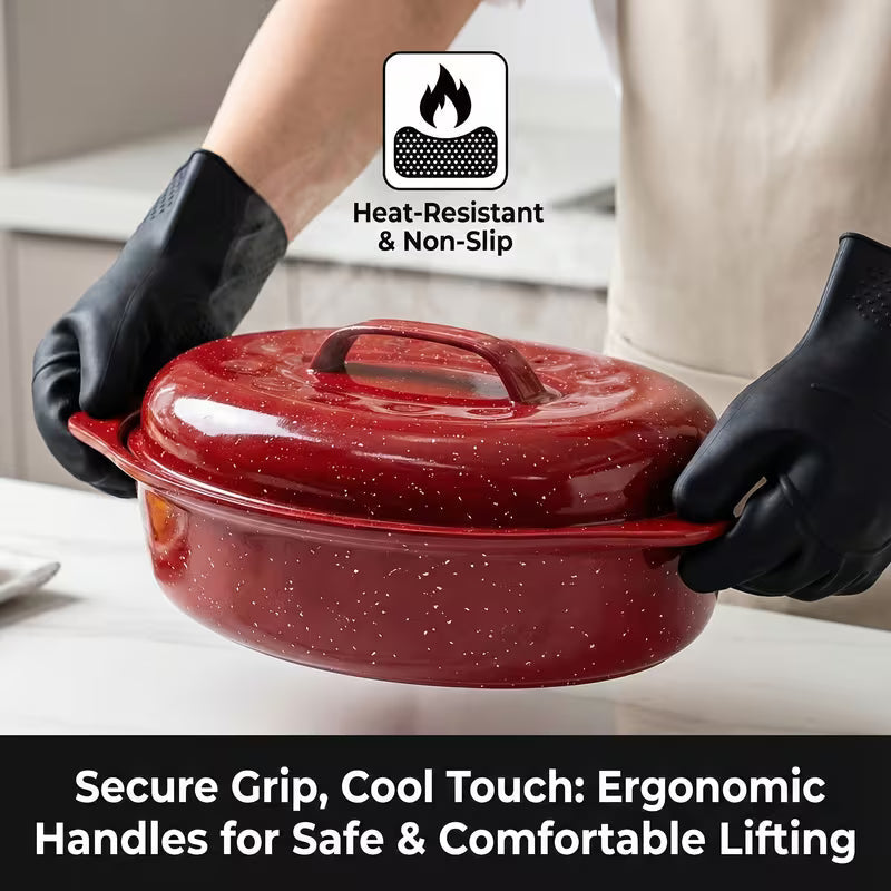Oval Enamel Roasting Pan with Lid