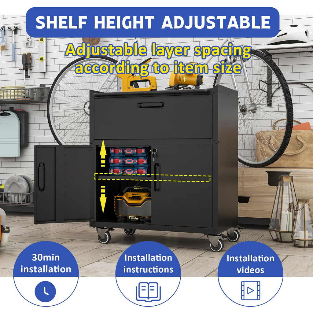 Mobile Metal Tool Cabinet with Locking Doors
