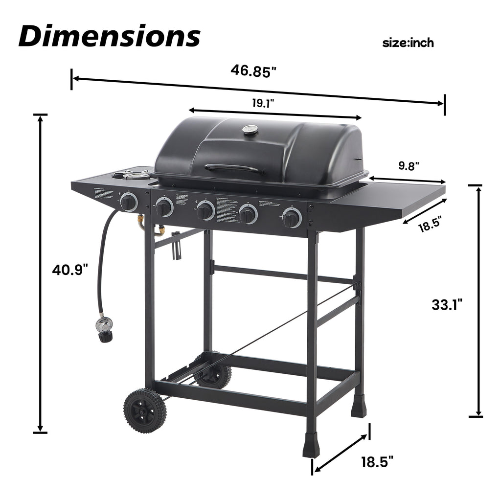 4-Burner Propane Gas Grill with Side Burner