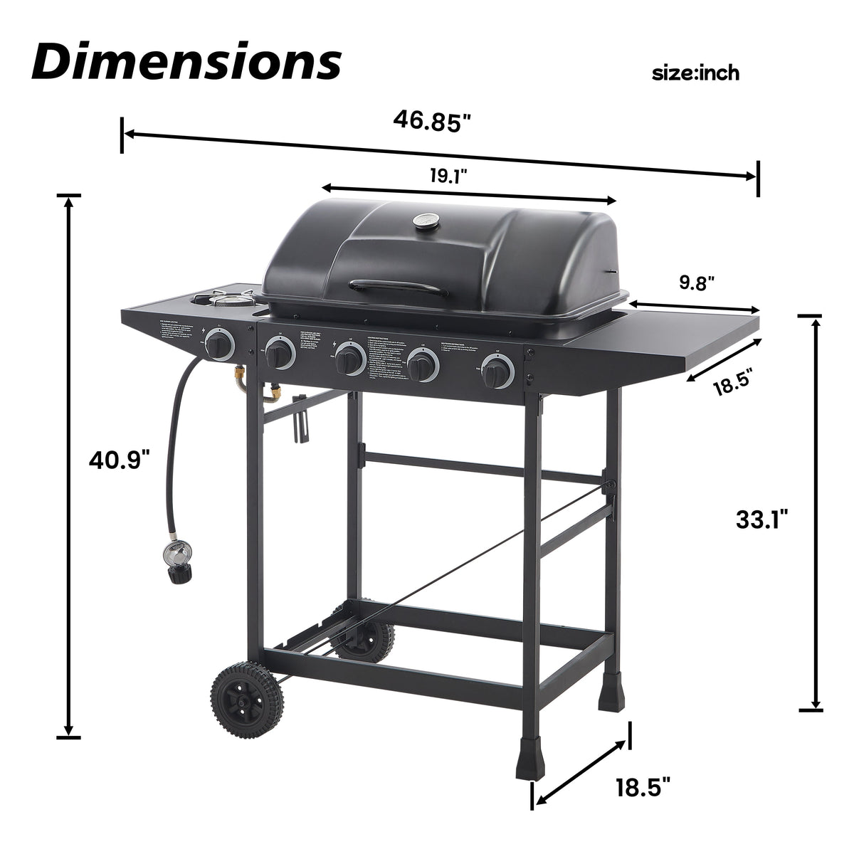 4-Burner Propane Gas Grill with Side Burner