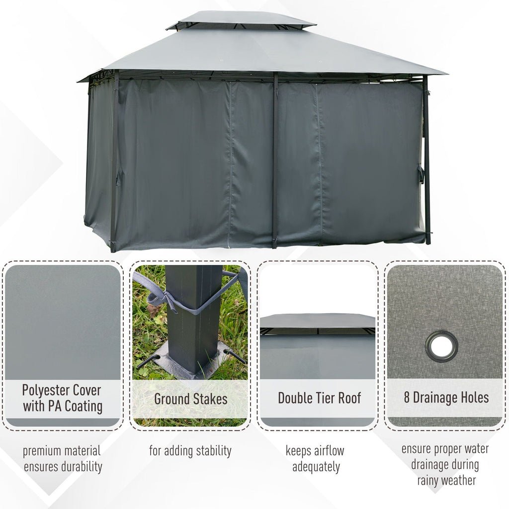 Outsunny Patio Gazebo with Curtains & Vented Roof – Sage Gray