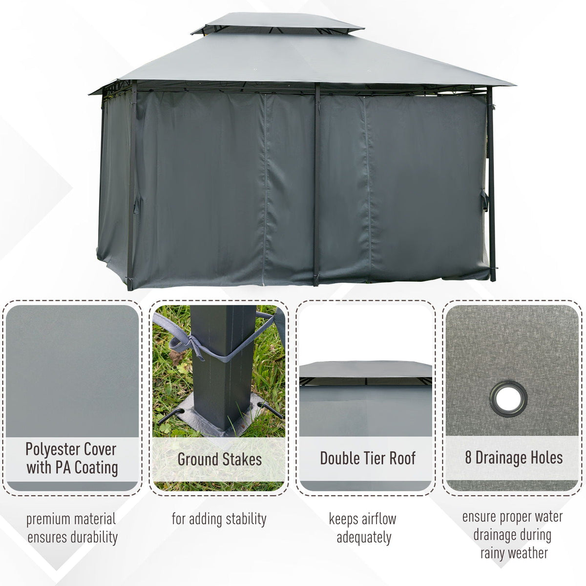 Outsunny Patio Gazebo with Curtains & Vented Roof – Sage Gray