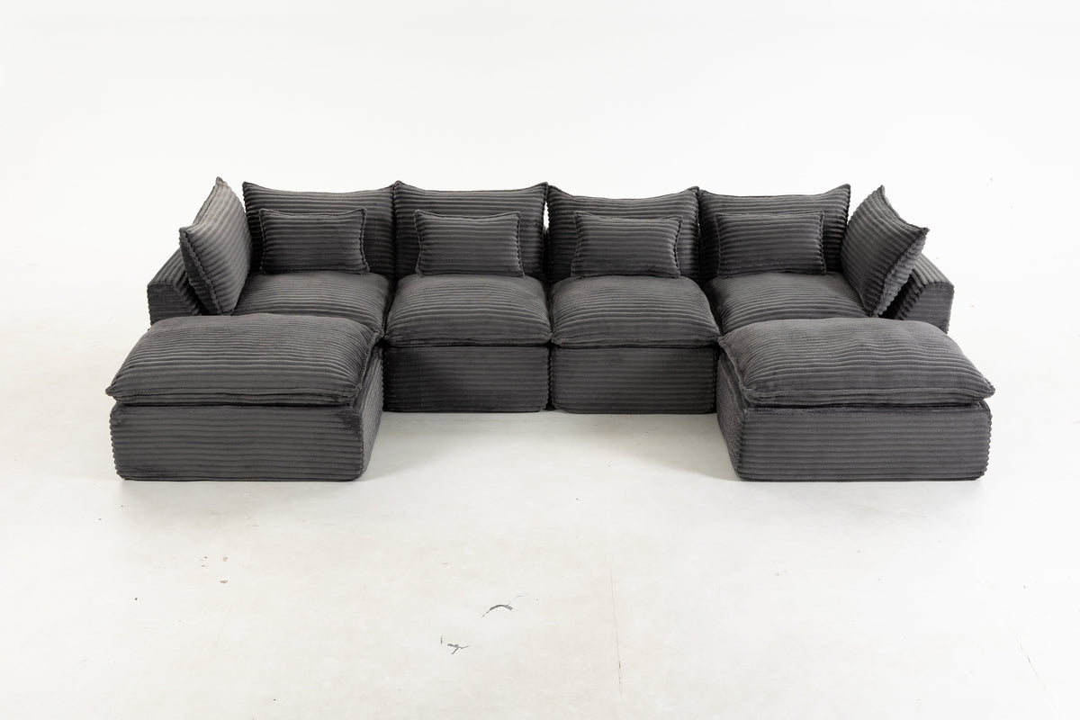 129.8-Inch Oversized Modular Cloud Sectional – Antique Gray