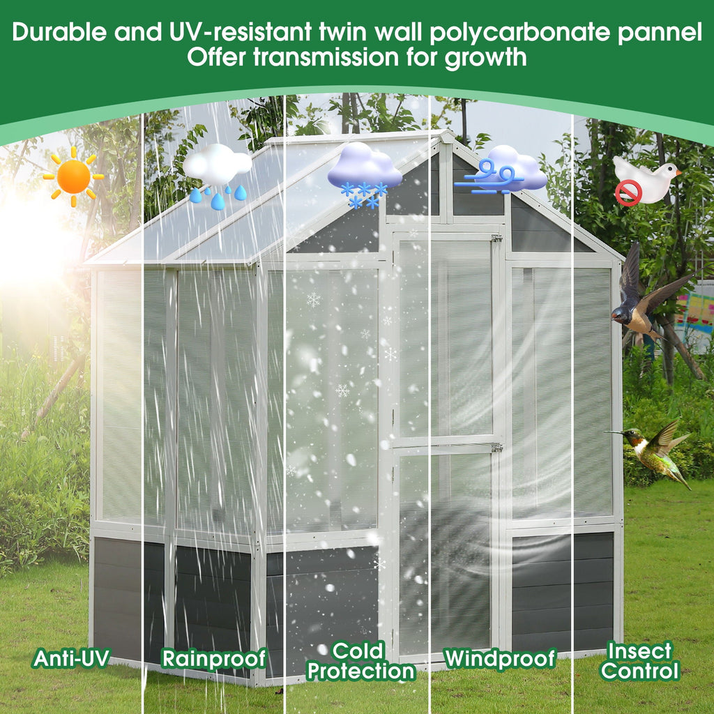 Wooden Walk-In Greenhouse with Polycarbonate Panels – White / Gray