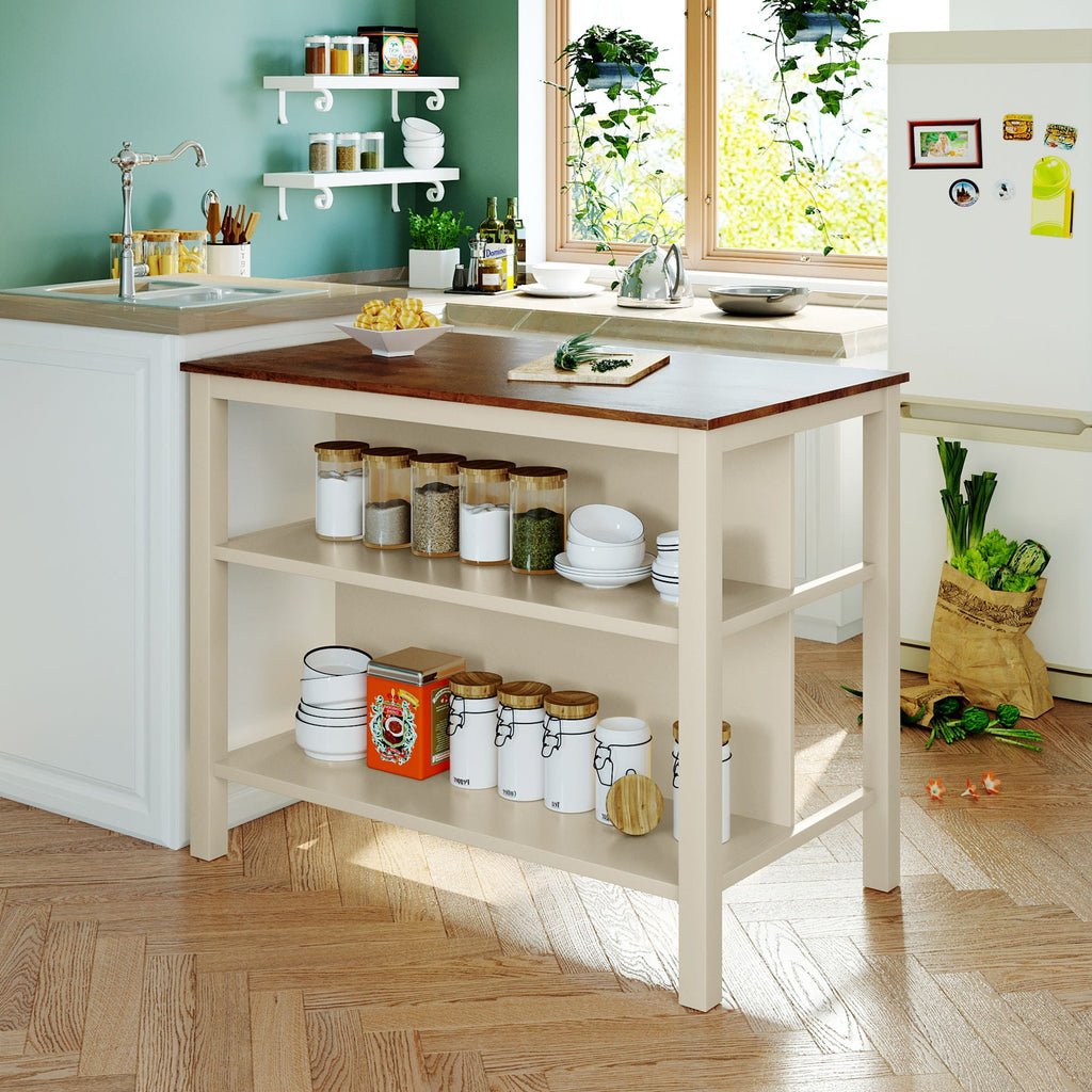 3-Piece Rustic Kitchen Island & Stool Set – Light Brown