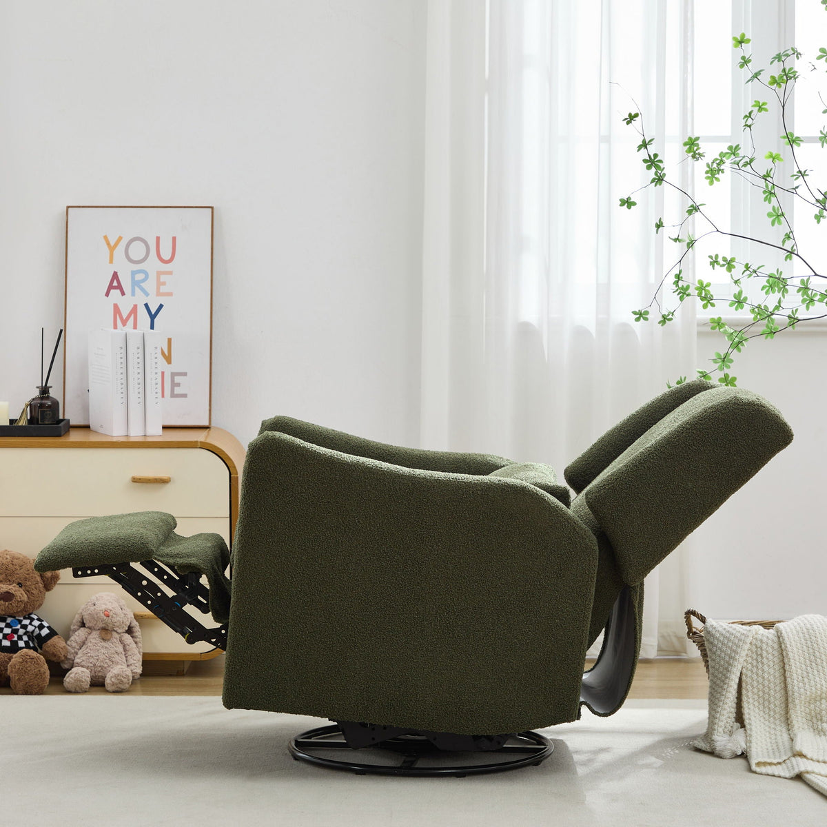 Wide Wingback 360° Swivel Glider Rocker Recliner – Dark Green or Beige