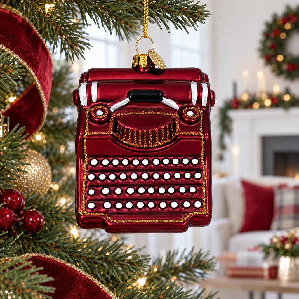 Retro Typewriter Mini Glass Christmas Ornament