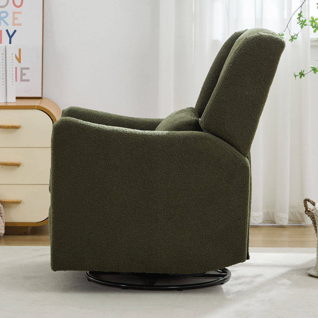 Wide Wingback 360° Swivel Glider Rocker Recliner – Dark Green or Beige