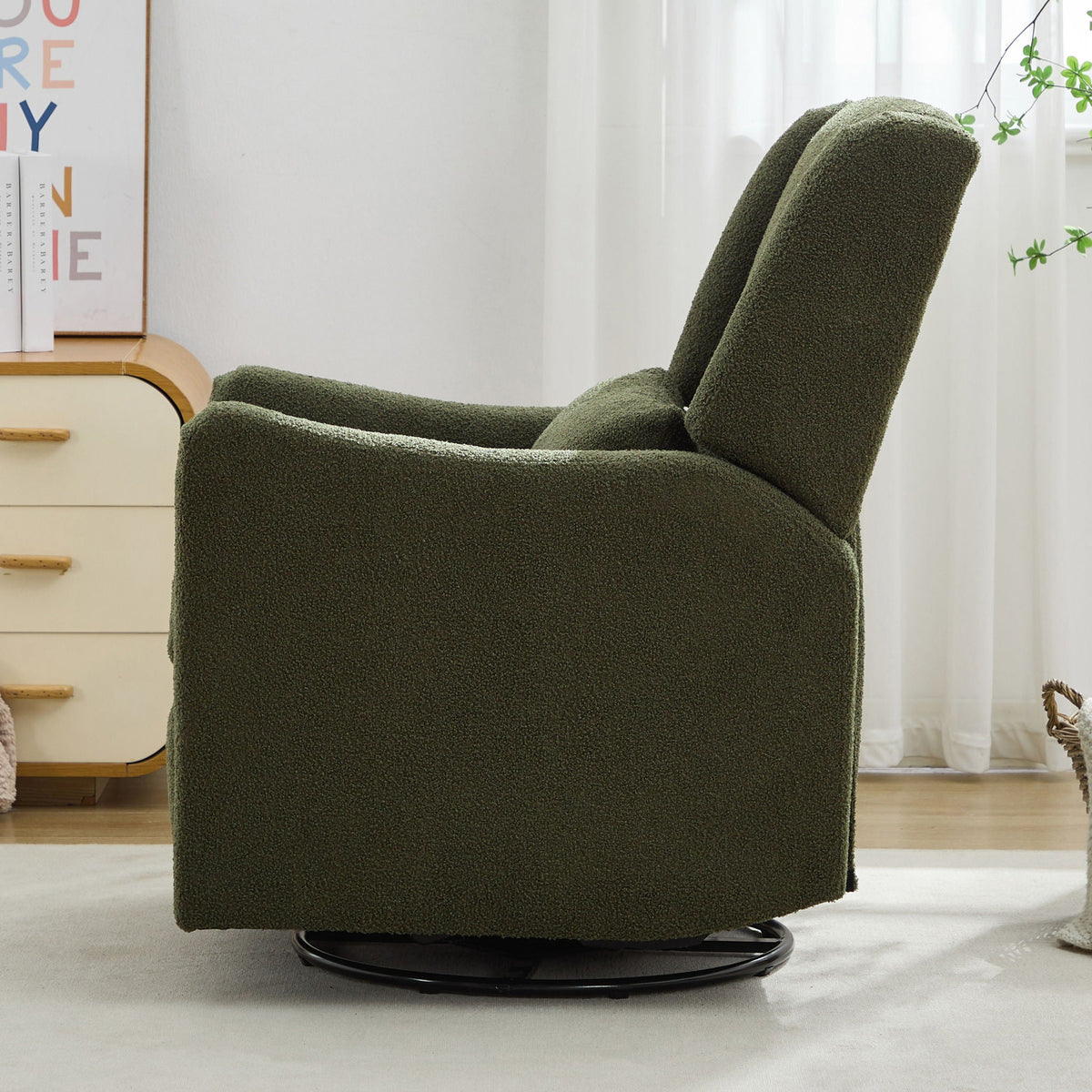 Wide Wingback 360° Swivel Glider Rocker Recliner – Dark Green or Beige