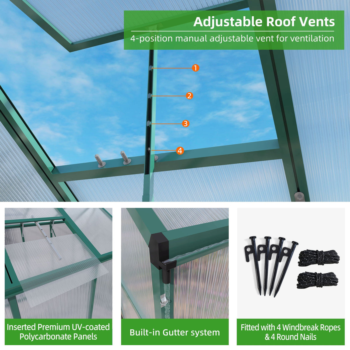 Walk-In Polycarbonate Greenhouse with Raised Base – Green
