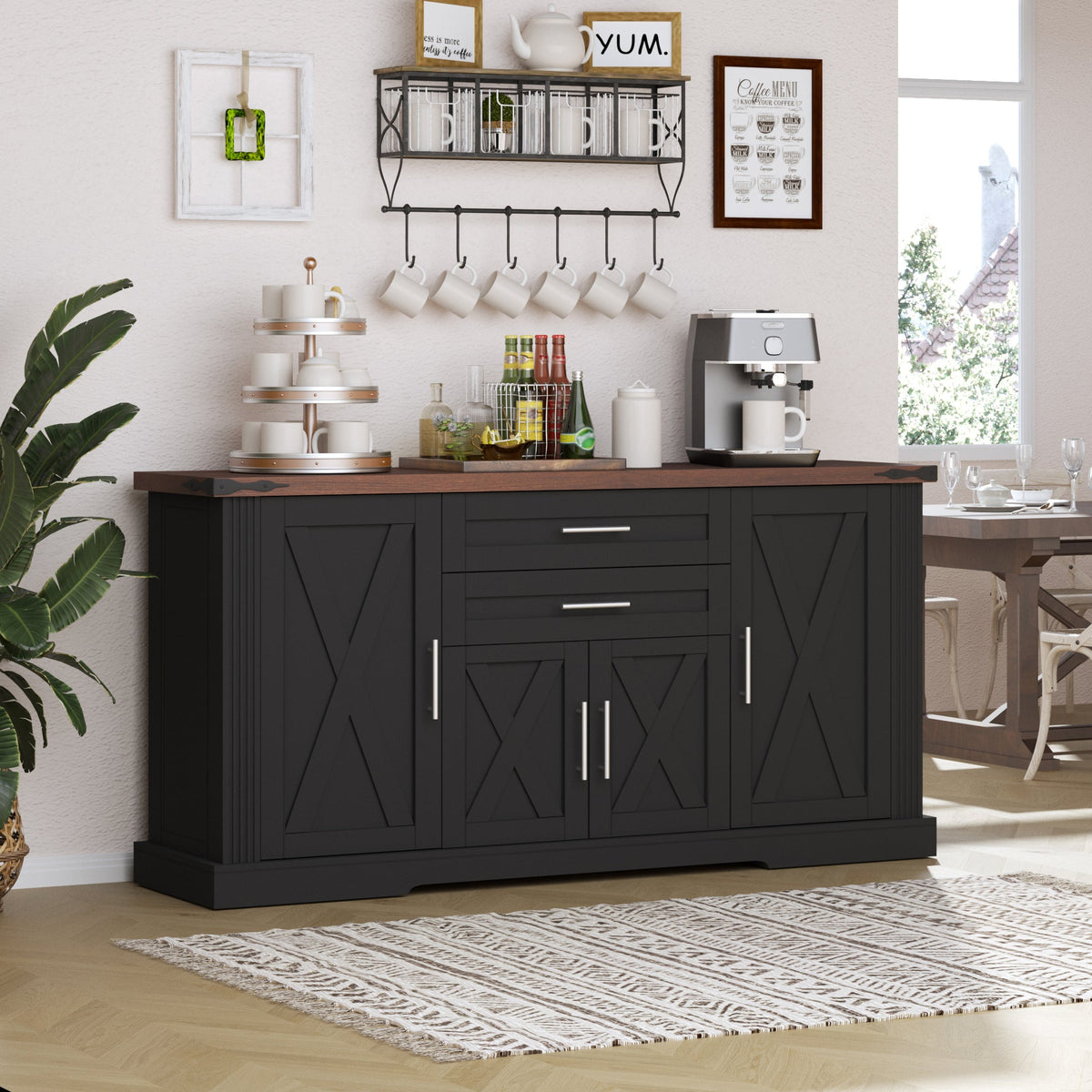 63-Inch Farmhouse Barn-Door Sideboard with Drawers