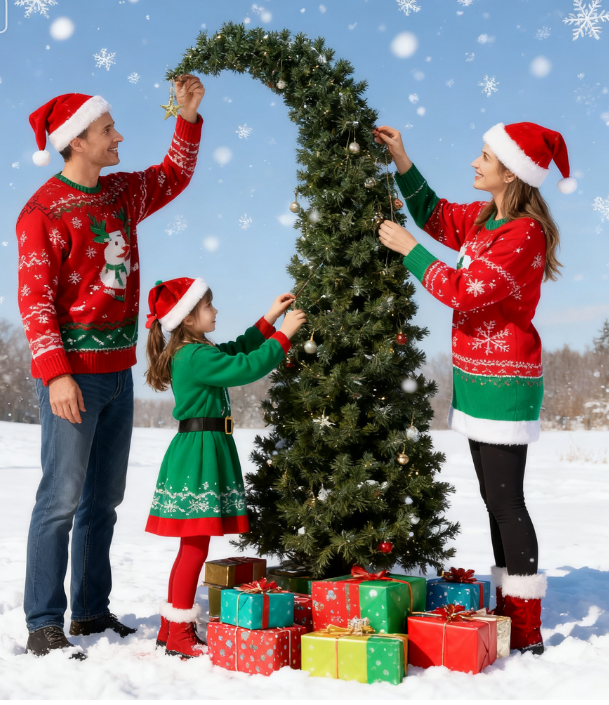6 Ft Prelit Bent Top Christmas Tree with 200 LEDs - Slim, Whimsical Design
