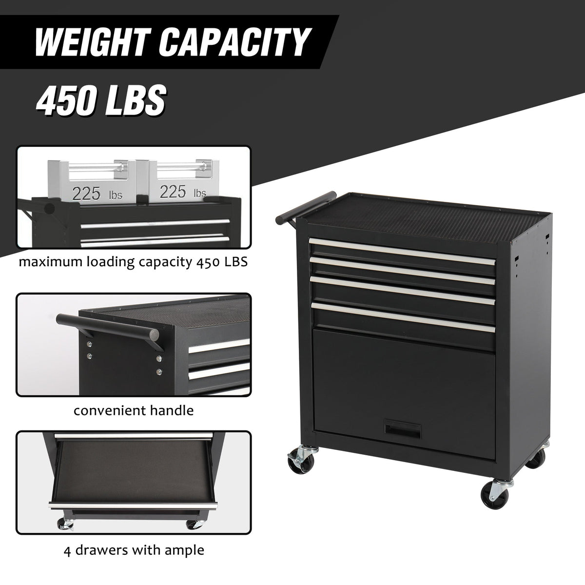 4-Drawer Rolling Tool Chest – Black