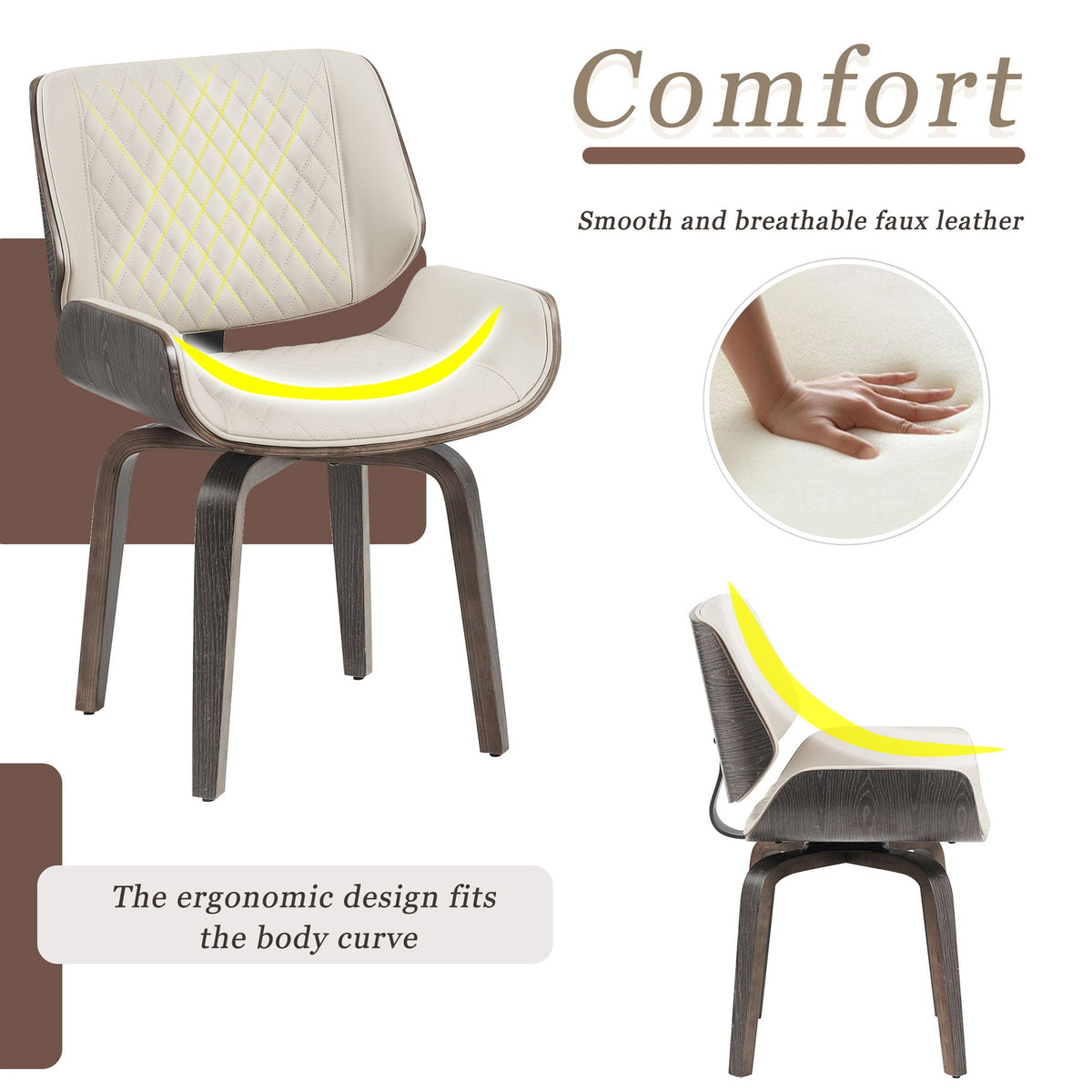 Set of 2 Mid-Century 360° Swivel Dining Chairs – Beige