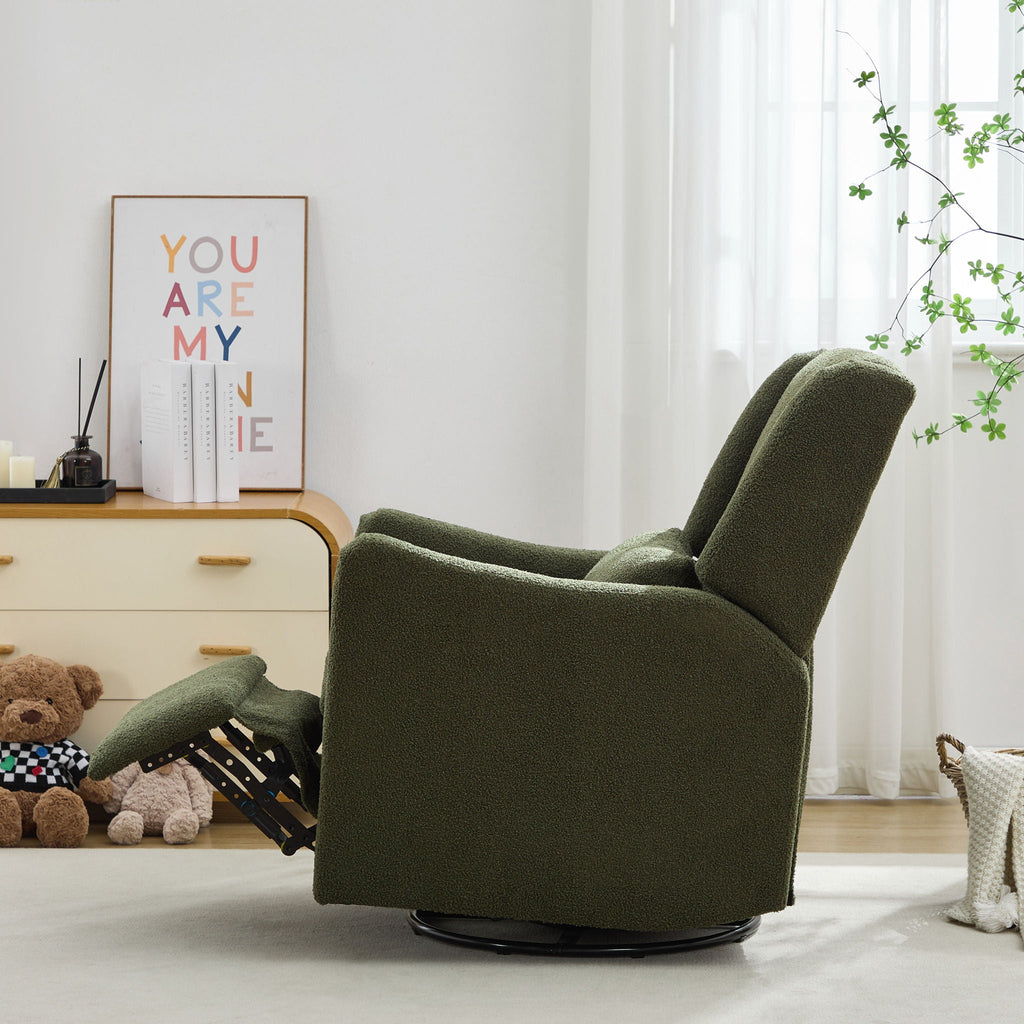 Wide Wingback 360° Swivel Glider Rocker Recliner – Dark Green or Beige