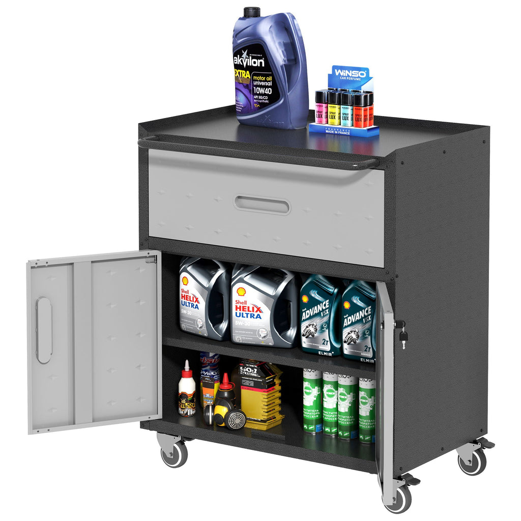 Mobile Metal Tool Cabinet with Locking Doors