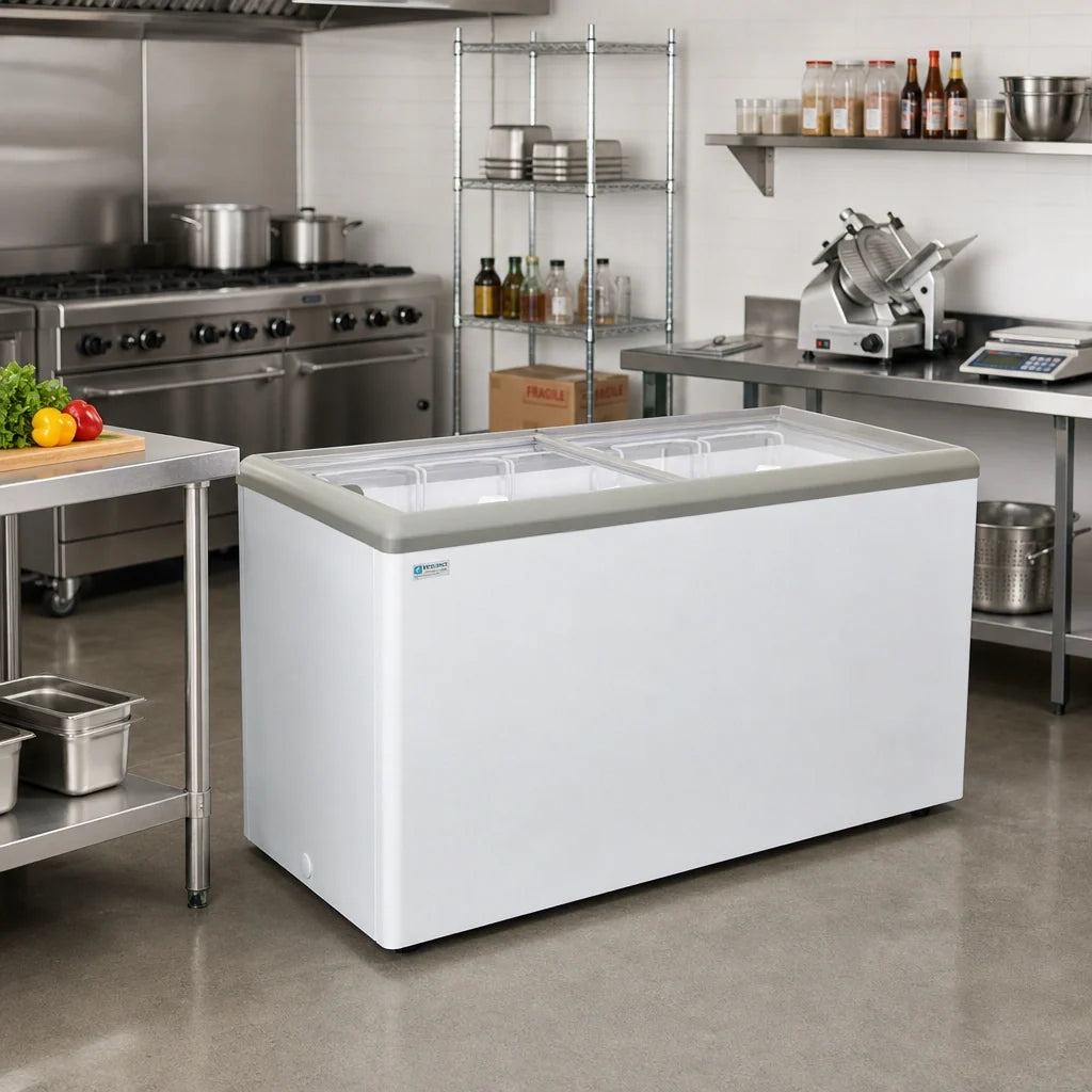 Excellence Commercial Products HB-17HCD Dual-Temperature Chest Refrigerator/Freezer, 16.5 Cu. Ft., 2 Sliding Glass Doors, White