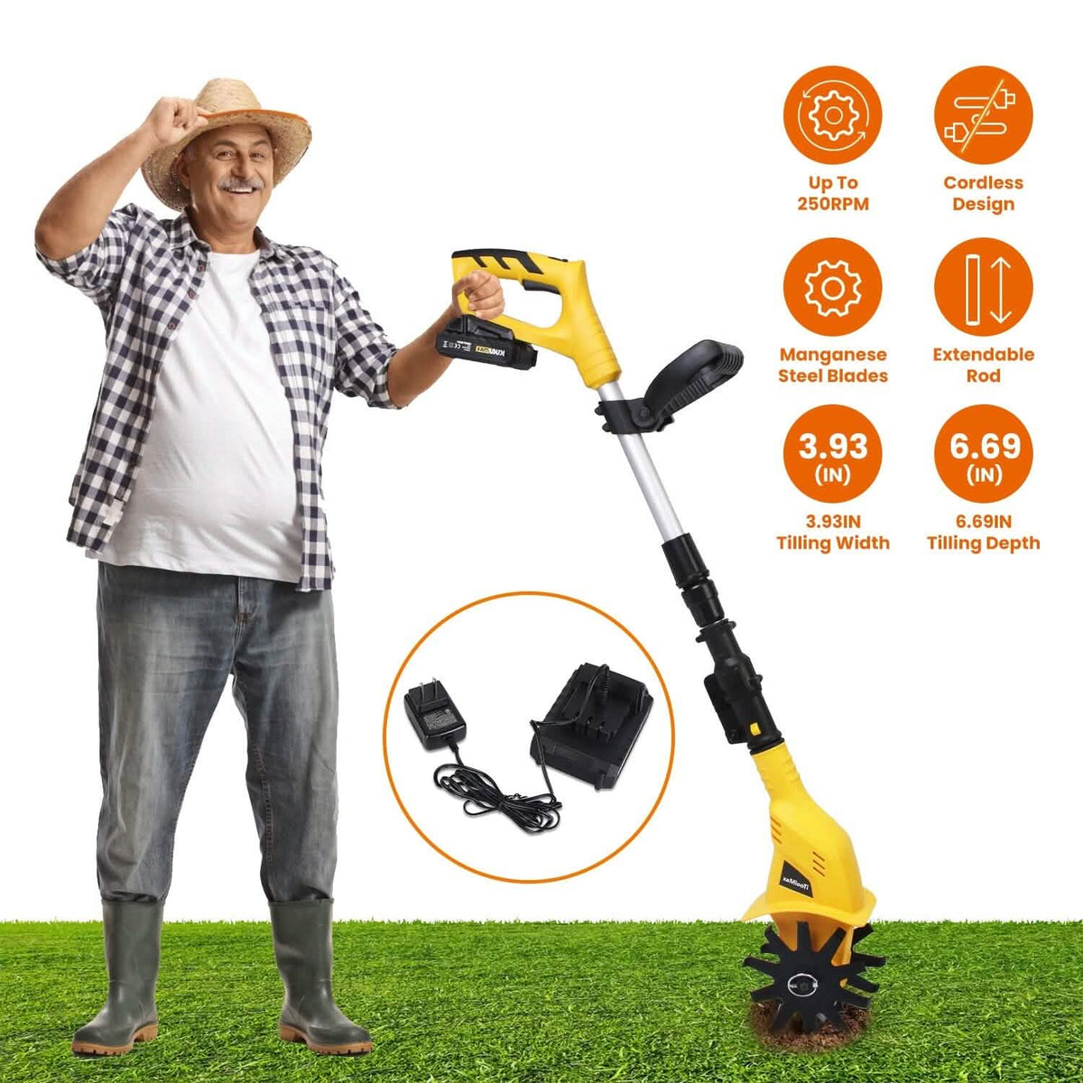 20V Cordless Garden Tiller & Cultivator