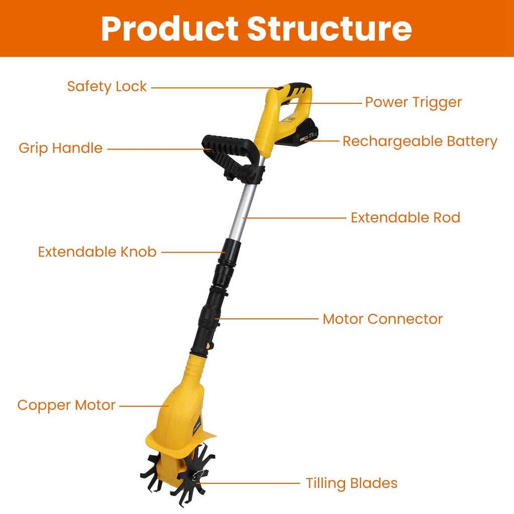 20V Cordless Garden Tiller & Cultivator