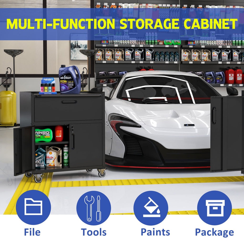Mobile Metal Tool Cabinet with Locking Doors