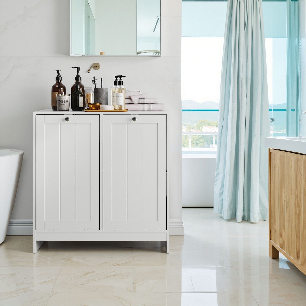 White Tilt-Out Laundry Hamper Cabinet