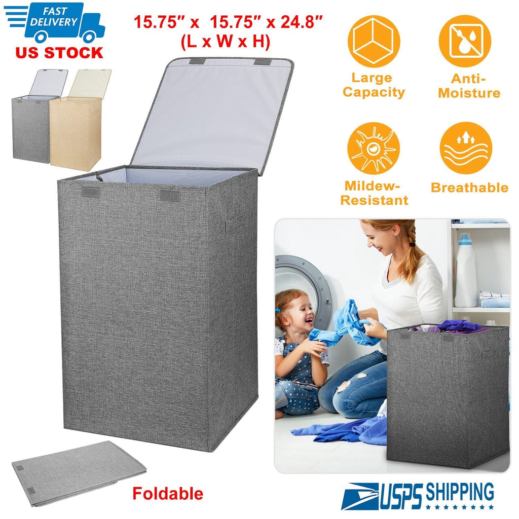 Foldable Laundry Hamper with Lid & Handles