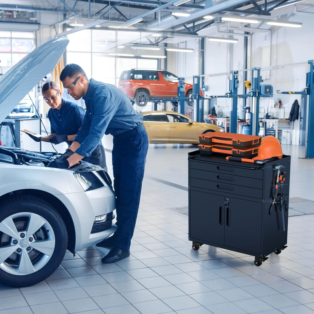 Heavy-Duty Rolling Tool Cabinet with Lockable Doors