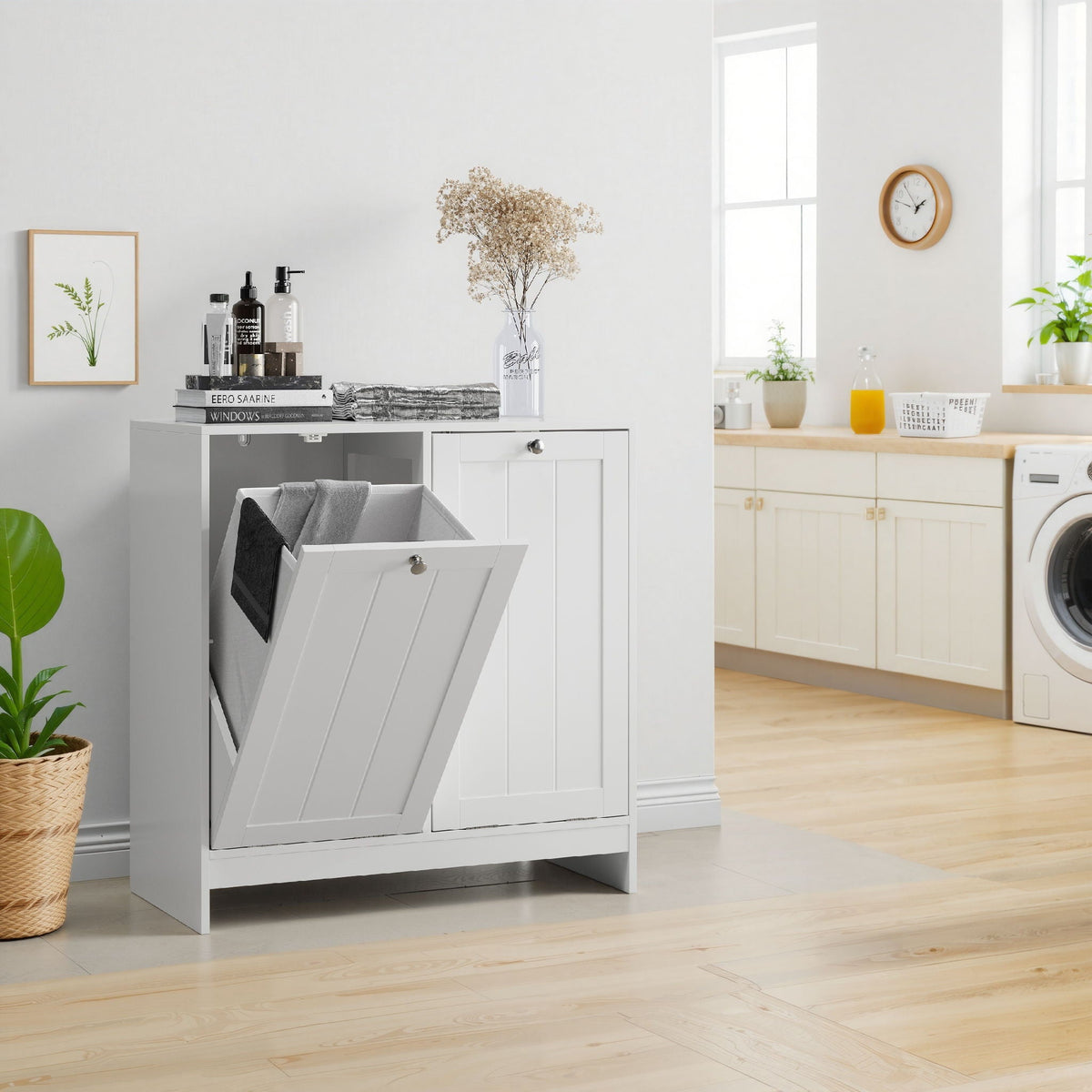 White Tilt-Out Laundry Hamper Cabinet