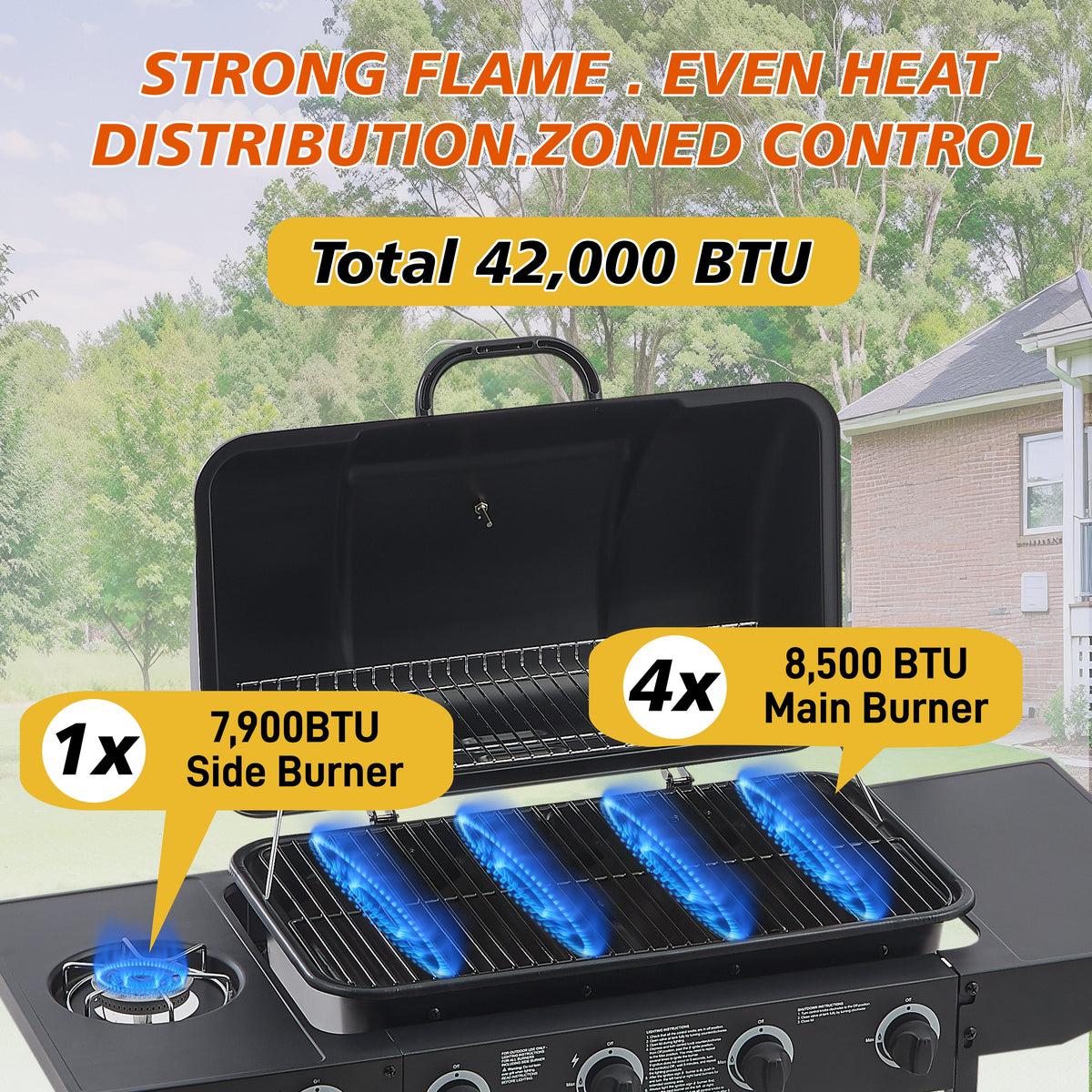 4-Burner Propane Gas Grill with Side Burner