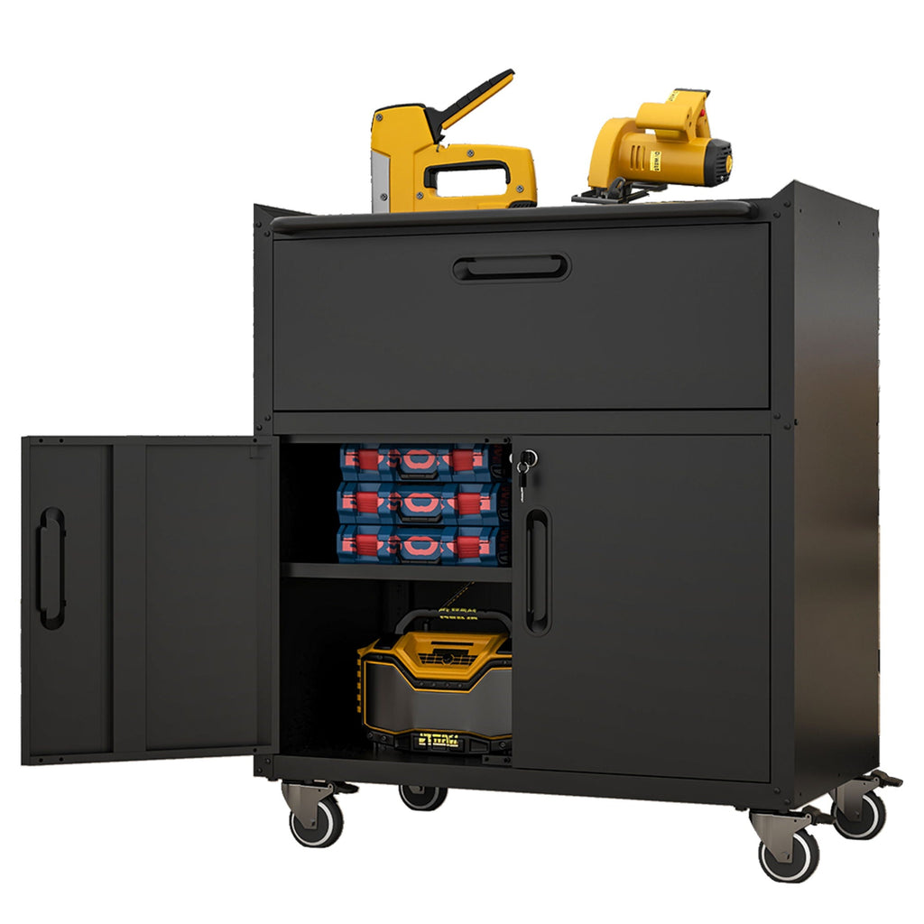 Mobile Metal Tool Cabinet with Locking Doors