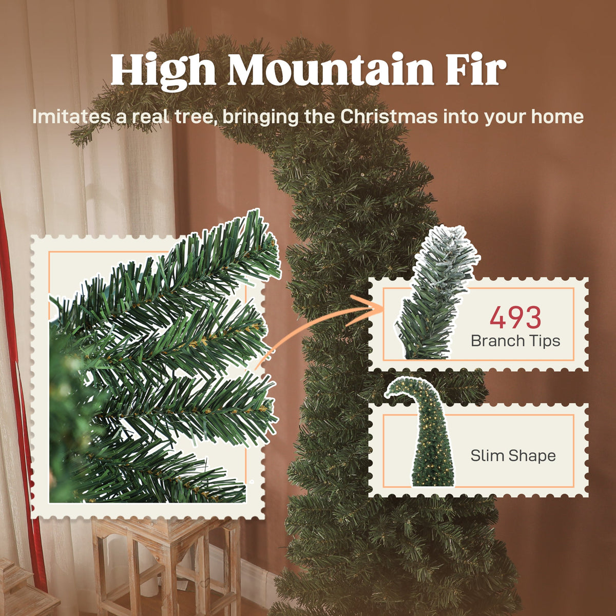 6 Ft Prelit Bent Top Christmas Tree with 200 LEDs - Slim, Whimsical Design