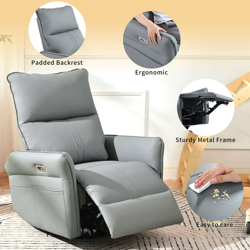 270° Power Swivel Rocker Glider Recliner with USB Ports – Black